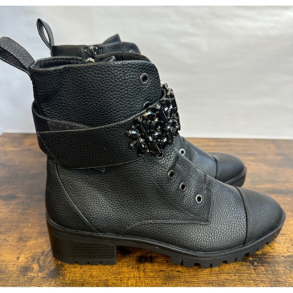 Karl Lagerfeld Paris Payson Black Crystal Embellished Combat Boots Mens 8.5 E22 - Picture 5 of 15